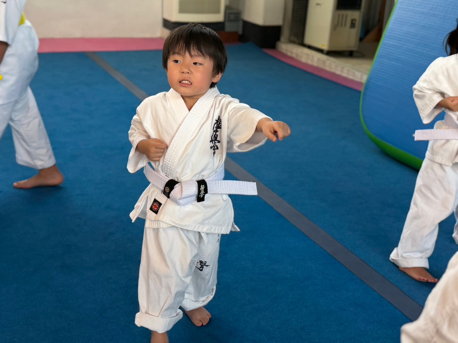 元気いっぱいに基本稽古に取り組む幼年生