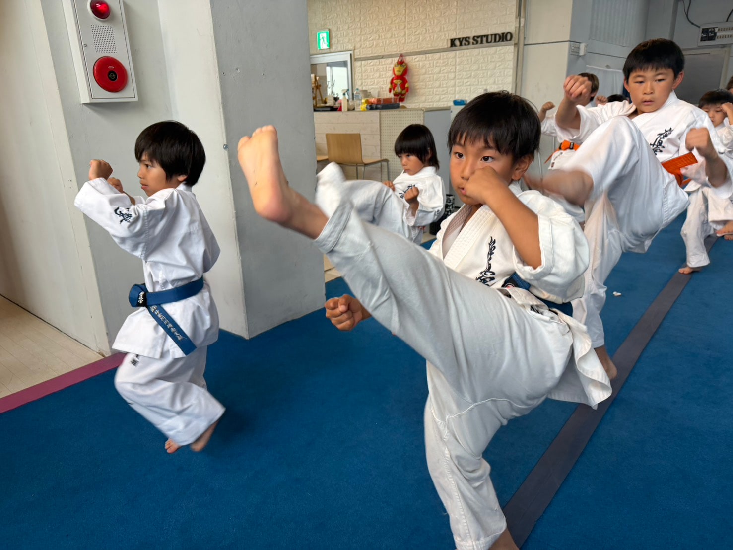 少年クラス 蹴り稽古の様子