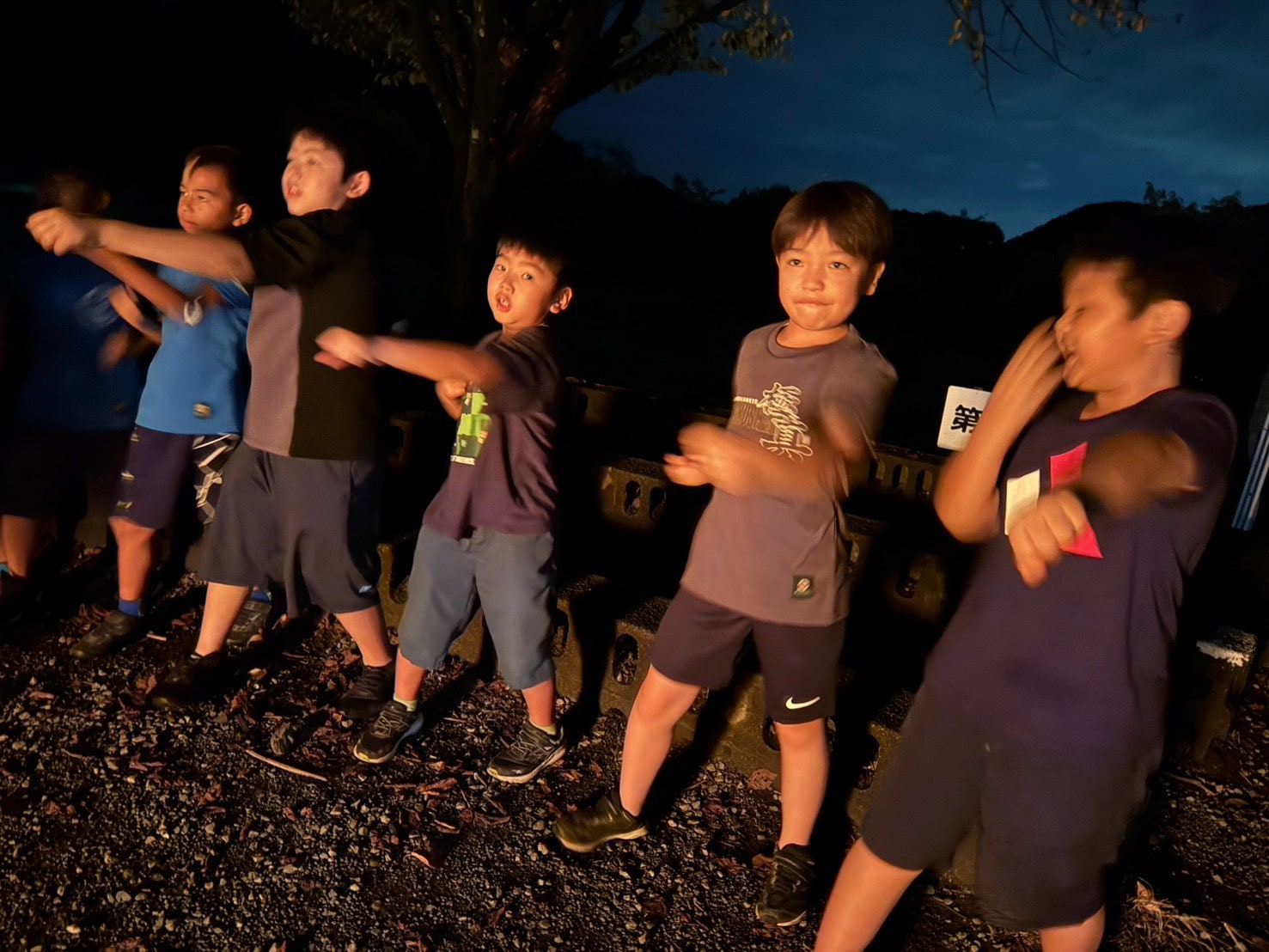 キャンプファイヤーで踊る子どもたち」