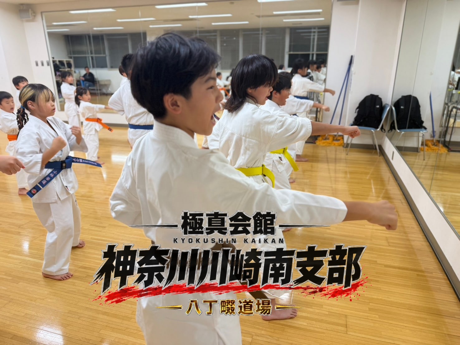 全員が揃って突きを繰り出す基本稽古の様子