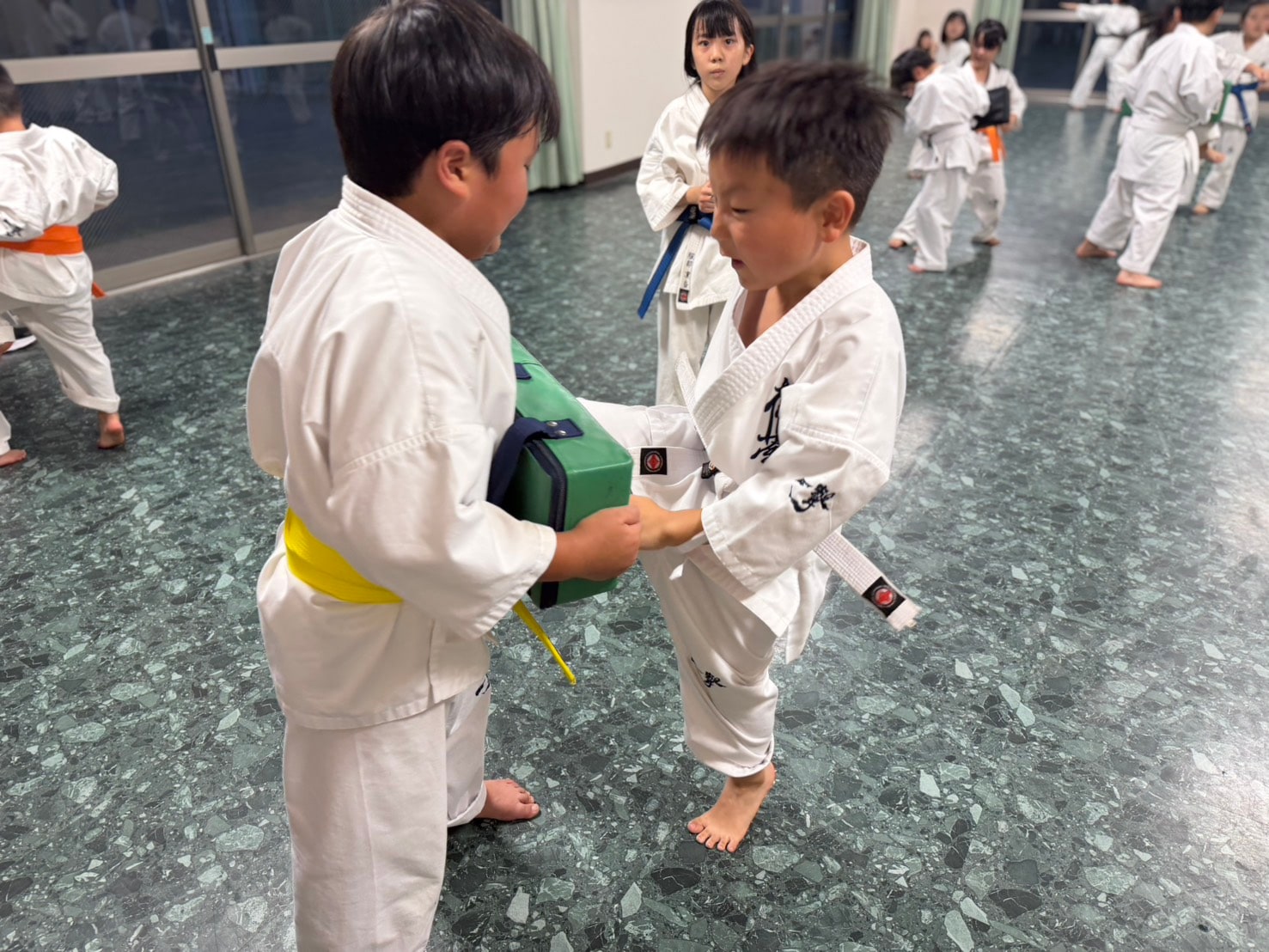 黒帯同士のミット打ち込み稽古