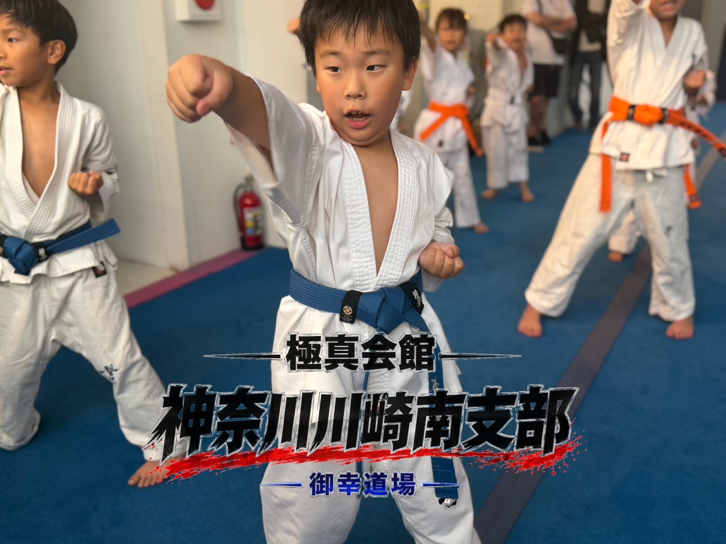 基本稽古で突きを打ち込む道場生