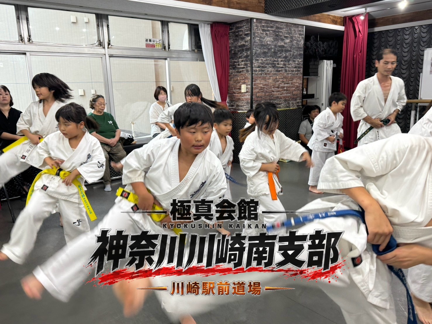 全員が揃って突きの動作を行う基本稽古
