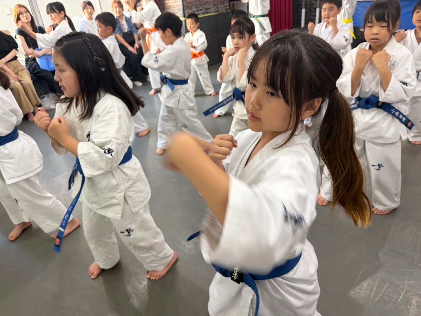 型の稽古に取り組む少年部の生徒たち