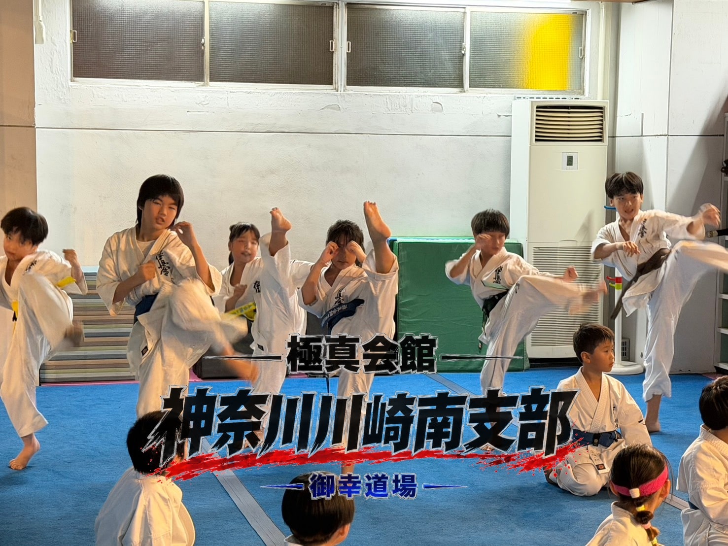全員で揃って蹴りを繰り出す基本稽古