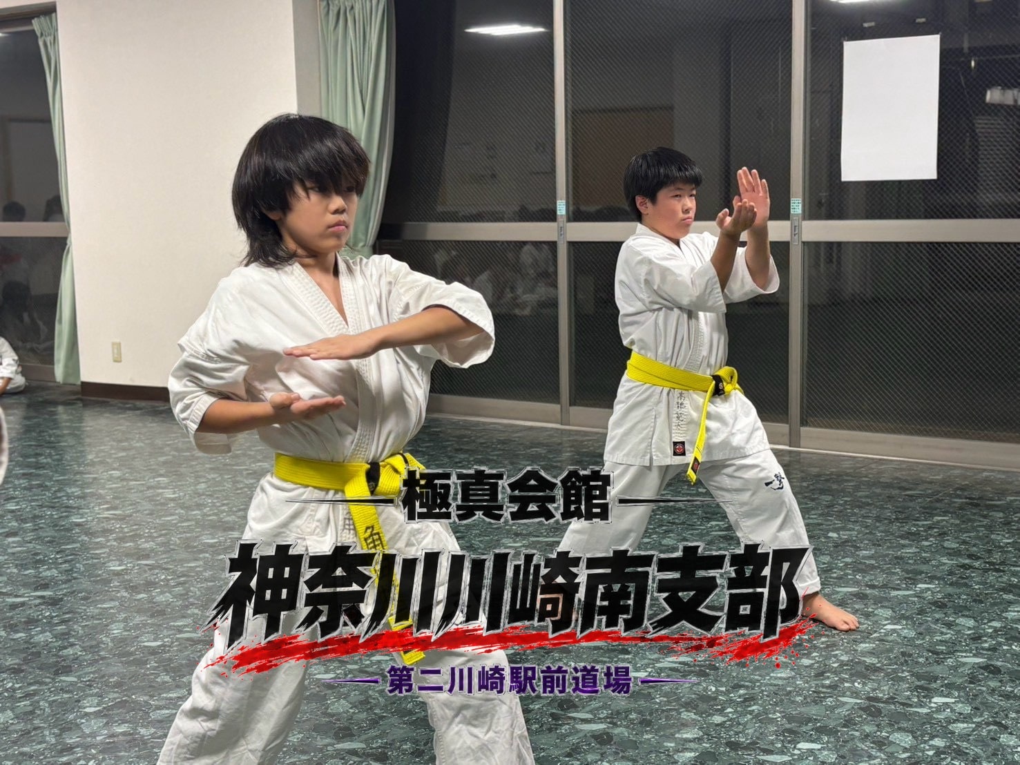 手刀の構えで型を演じる道場生