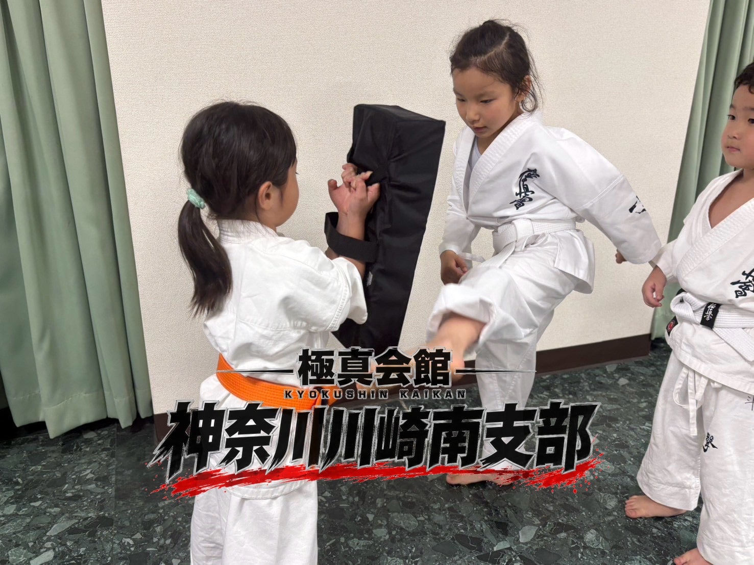 蹴りをミットに打ち込む稽古の様子