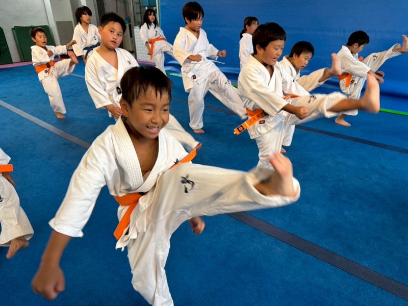 御幸道場（幸区）での幼年少年少女クラスの前蹴りシーン