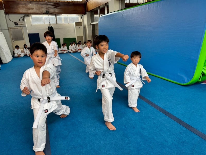 元気に正拳突きを行う幼年少年少女クラス|御幸道場(幸区)
